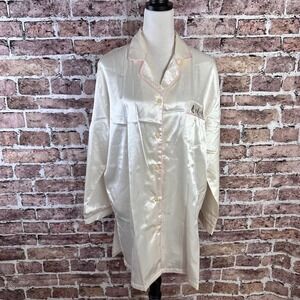 Kathryn Womens Cream Pink Trim Floral‎ Embroidered Pajama Sleepshirt Nightgown L